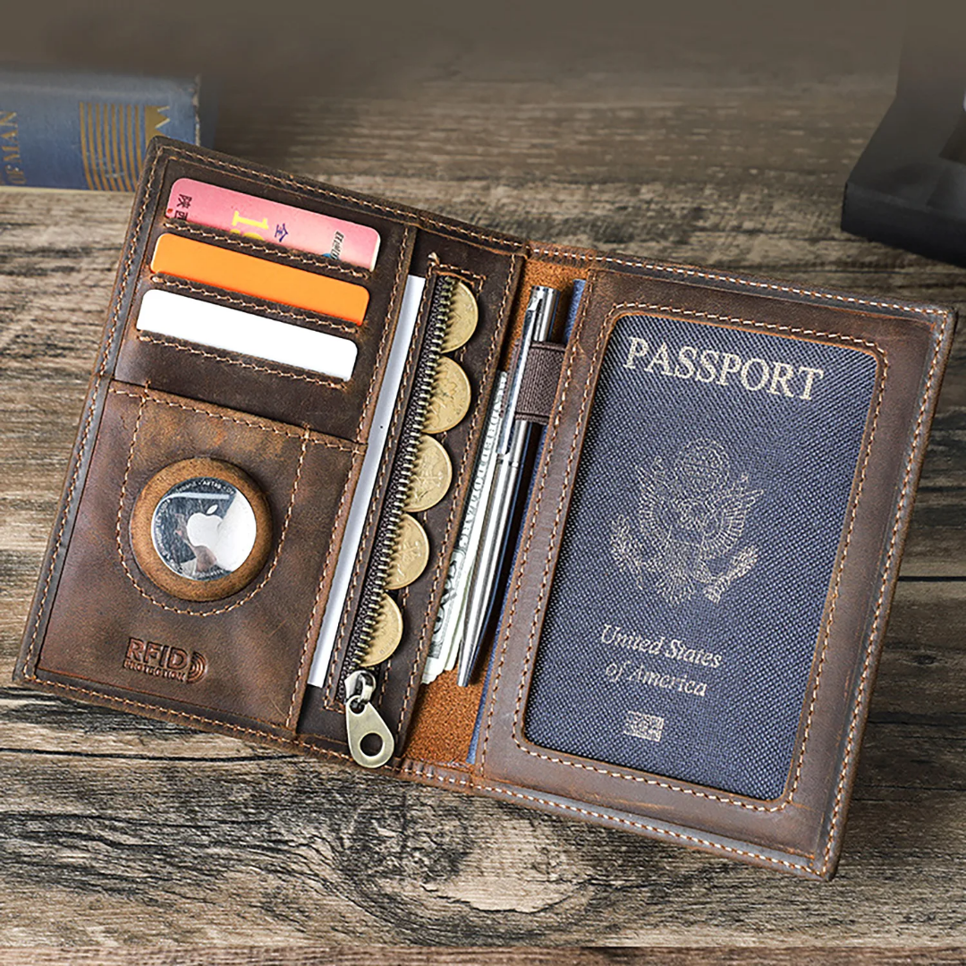 PORTE PASSEPORT EN CUIR VERITABLE POUR VOYAGEUR