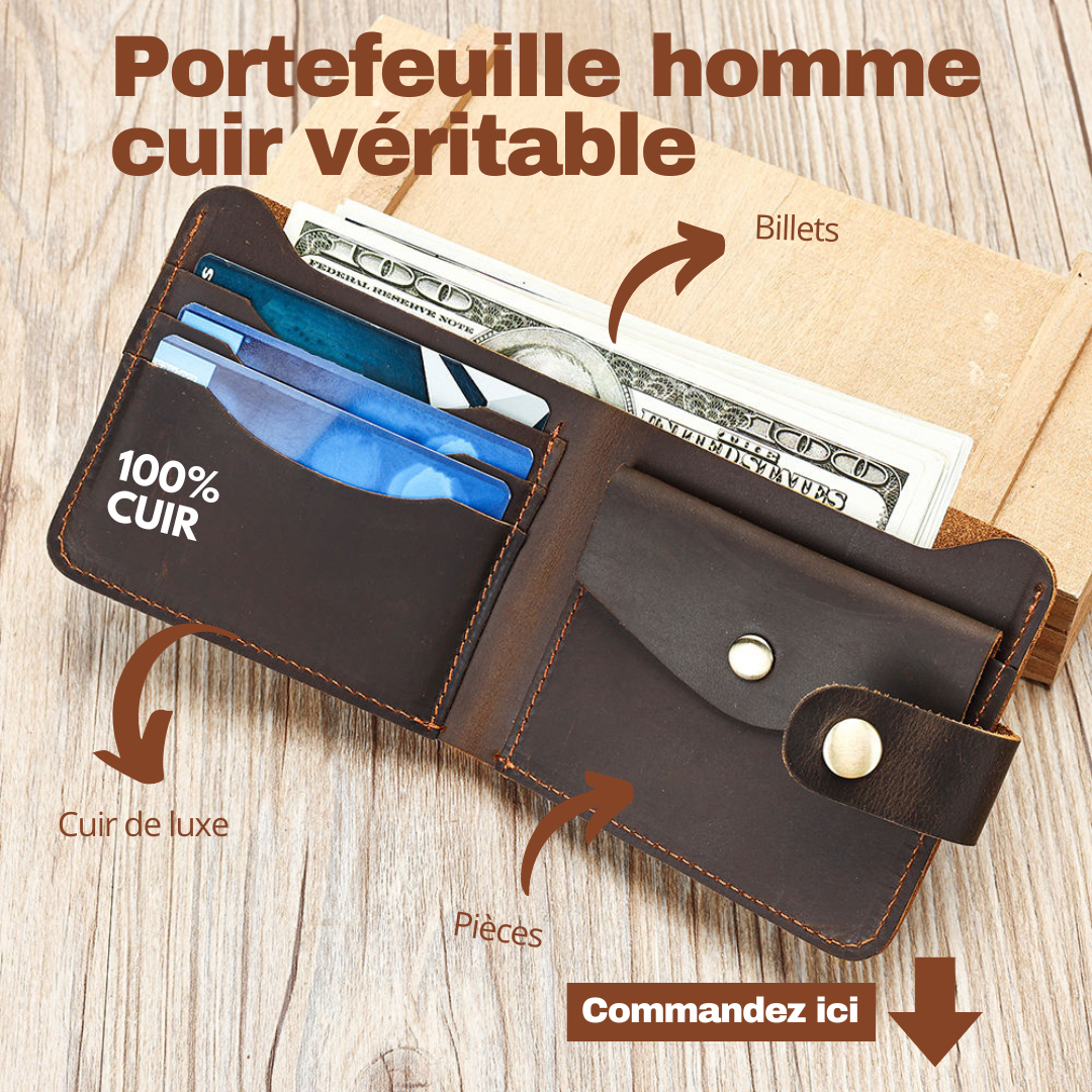 Portefeuille compact au style rétro et élégant, conçu en cuir véritable