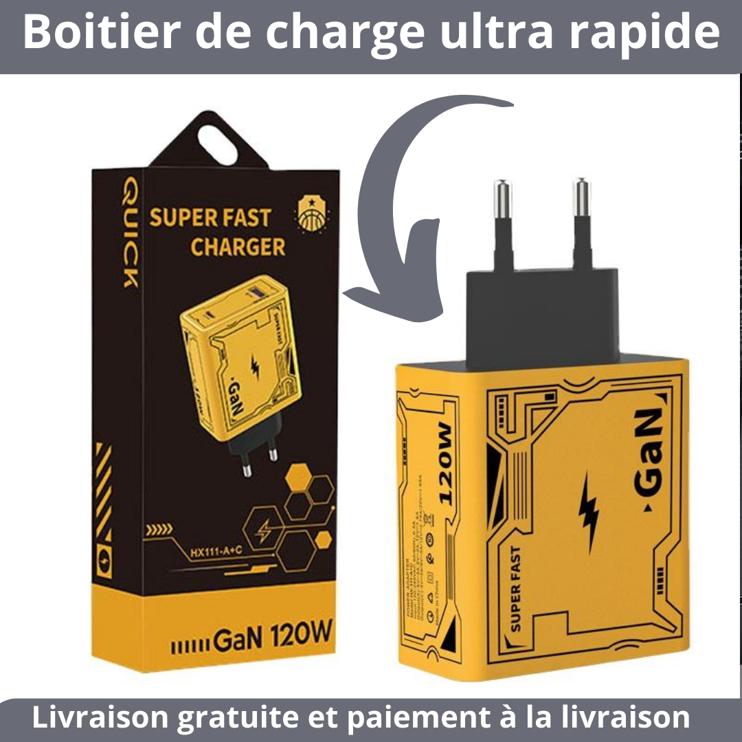 BOITIER DE CHARGE ULTRA RAPIDE 120 W A DOUBLE PORT USB
