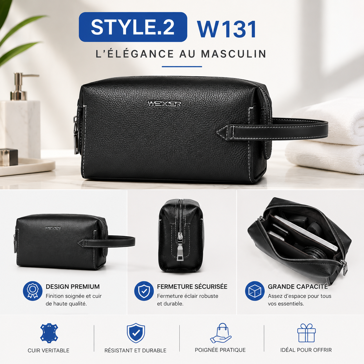 Sac à Main Homme NOBEL en Cuir Véritable – Élégant & Grande Capacité