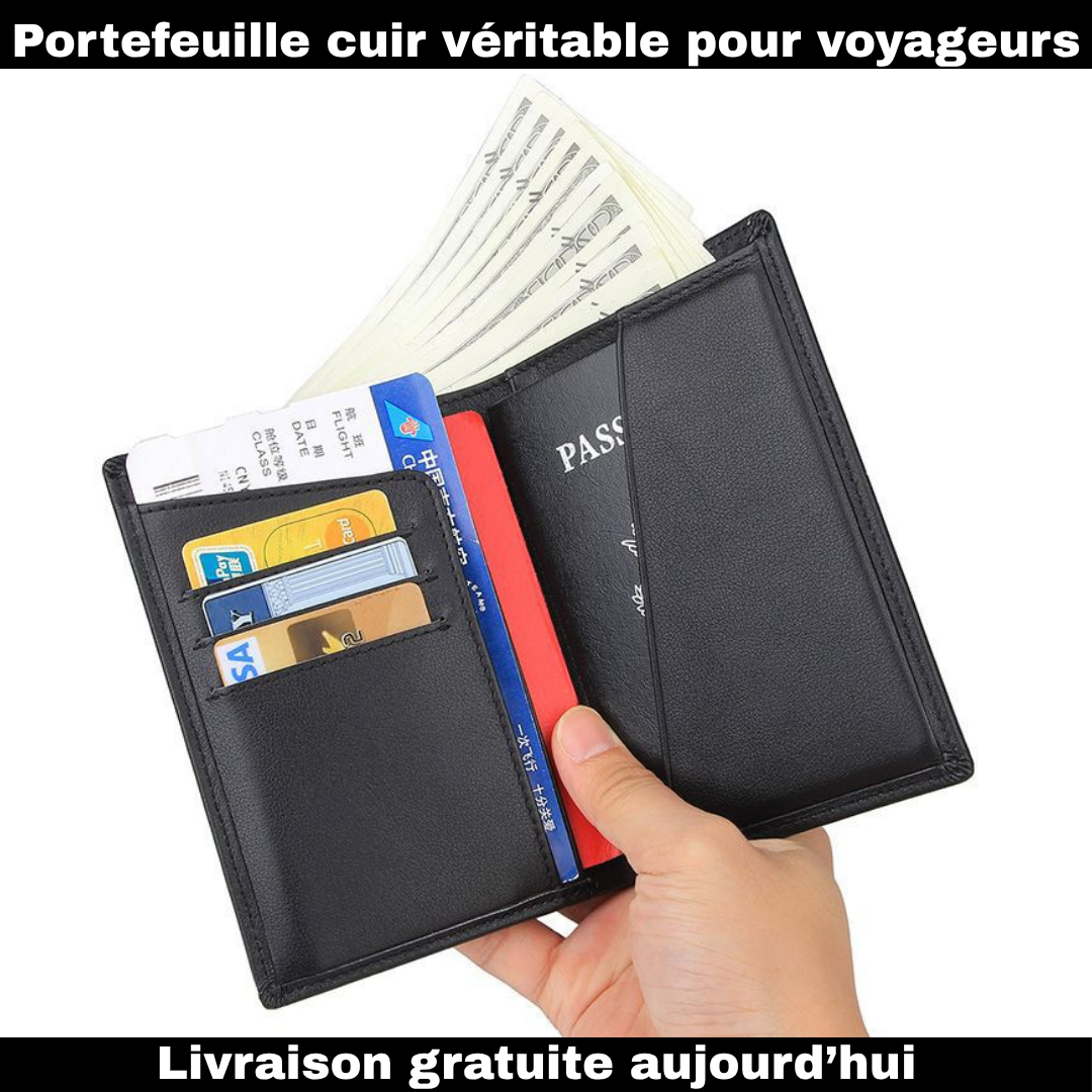 PORTEFEUILLE EN CUIR VERITABLE POUR VOYAGEUR
