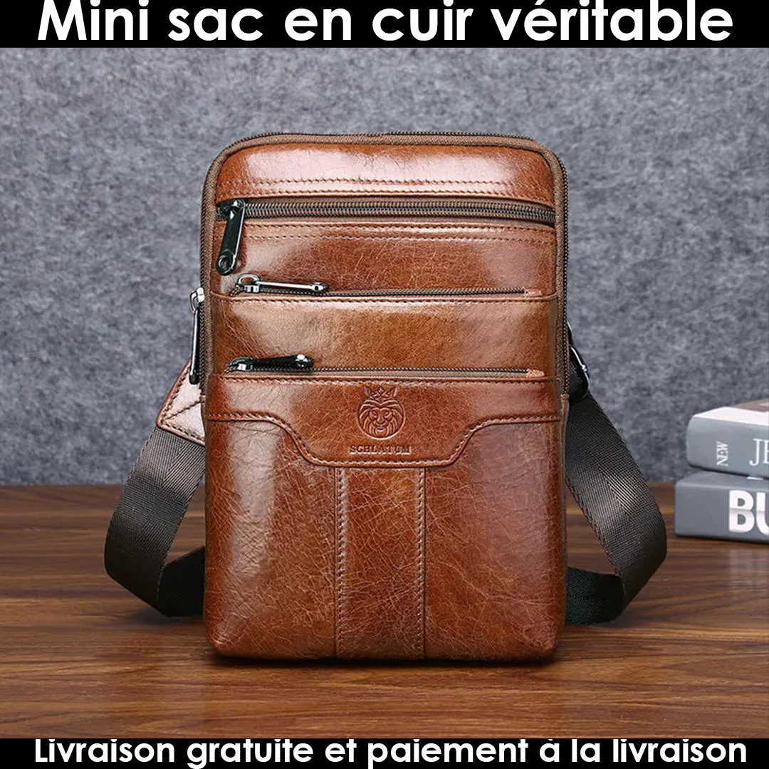 MINI SAC EN CUIR VERITABLE-USAGE 3 EN 1 POUR HOMME