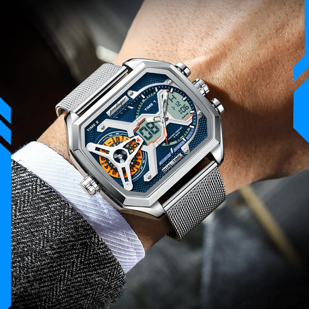 MONTRE DE LUXE HOMME BRACELET EN MAIL D'ACIER INOXYDABLE-POEDAGAR