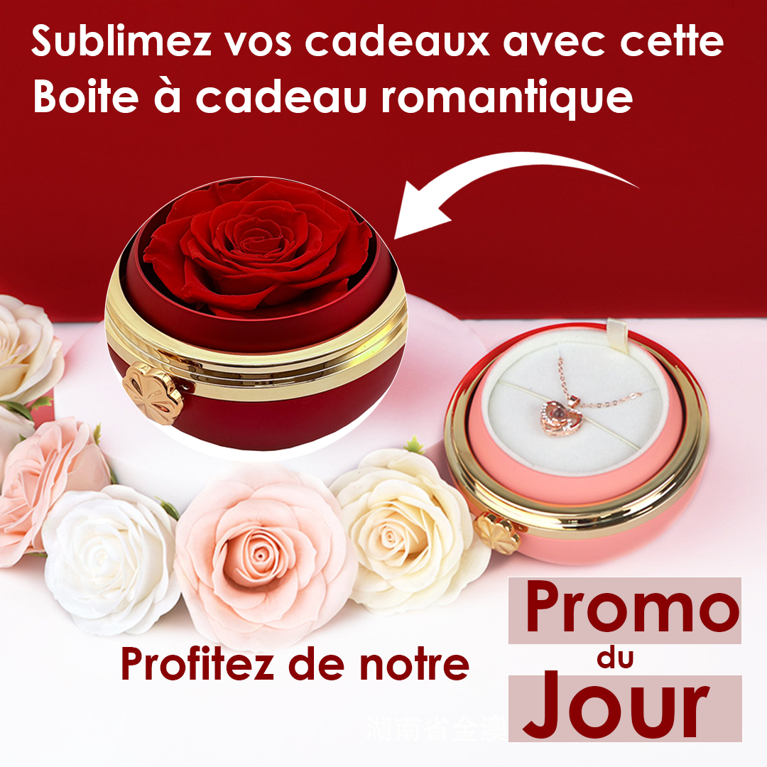 Boîte à Cadeau ronde  avec Pétale de Rose un bijou offert