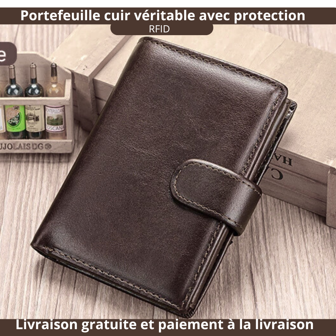Portefeuille cuir véritable avec protection RFID