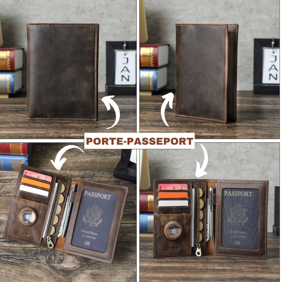 PORTE PASSEPORT EN CUIR VERITABLE POUR  VOYAGEUR