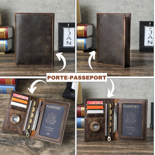 PORTE PASSEPORT EN CUIR VERITABLE POUR  VOYAGEUR