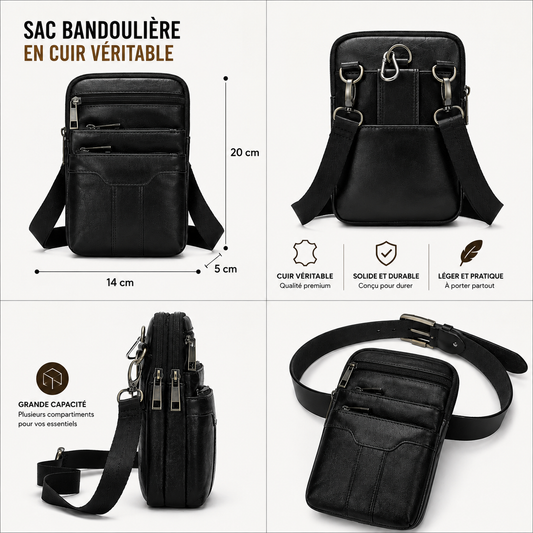 MINI SAC EN CUIR VERITABLE-USAGE 3 EN 1 POUR HOMME