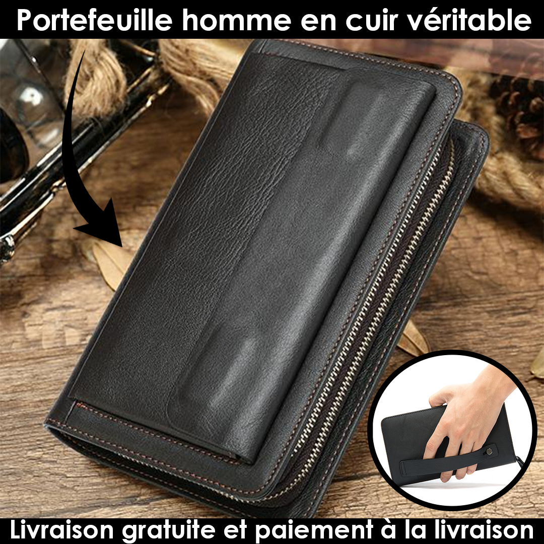 PORTEFEUILLE EN CUIR VERITABLE AVEC BRAS DE PORT